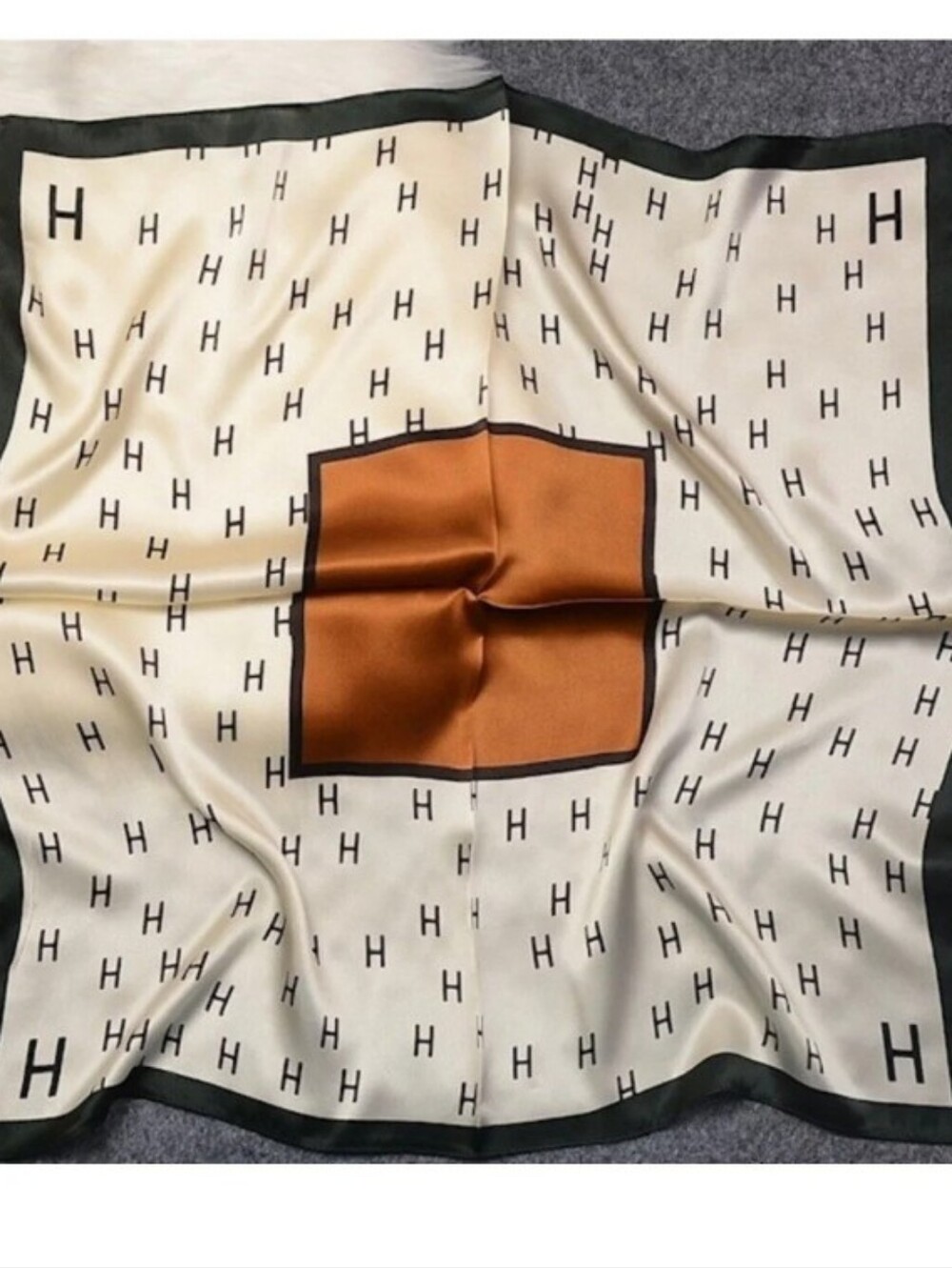 Monogram H Silk Scarf in Cream and Rust